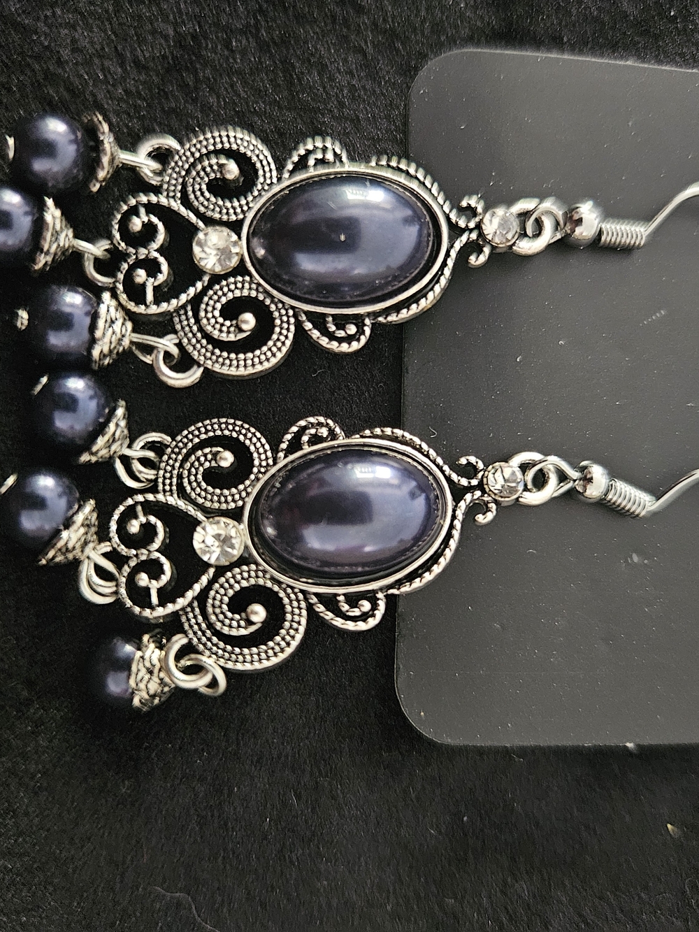 paparazzi Silver-Tone Filigree Earrings with Dark Blue Cabochons